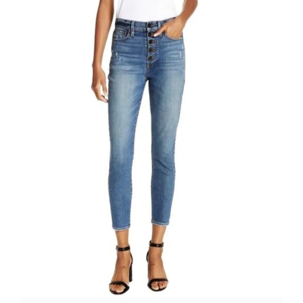 Alice + Olivia‎ Good High Rise Exposed Button Fly Long Shot Skinny Jeans Size 25